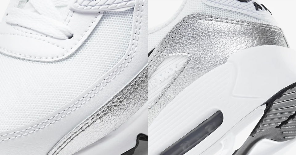 Pak alle shine met deze Nike Air Max 90 &#8216;White/Silver&#8217;