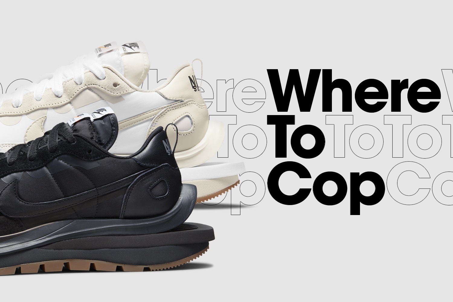Where to cop: Sacai x Nike VaporWaffle 'Sail' en 'Black'