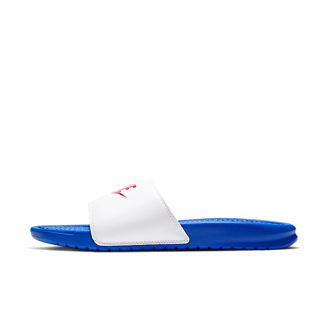Nike Benassi JDI Instappers in wit/blauw 343880-410